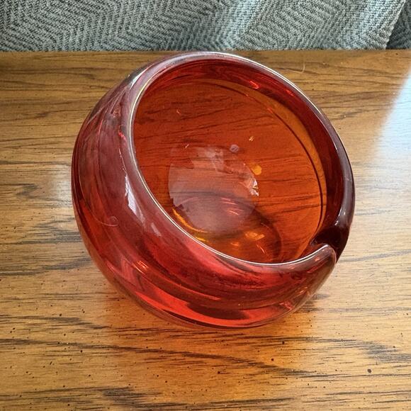 Vintage Viking Persimmon Orb Ashtray MCM Round Half Dome Orange Single Slot - Picture 3 of 7